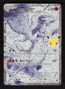 Reshiram 113/114 Pokemon Celebrations Black & White Holo Full Art Card - Image 1