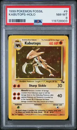 1999 POKEMON FOSSIL #9 KABUTOPS-HOLO PSA 8 - Image 1