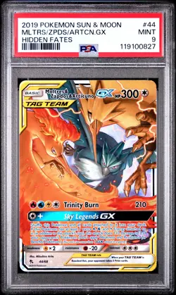 2019 POKEMON SUN & MOON HIDDEN FATES #44 MOLTRES & ZAPDOS & ARTICUNO GX PSA 9 - Image 1