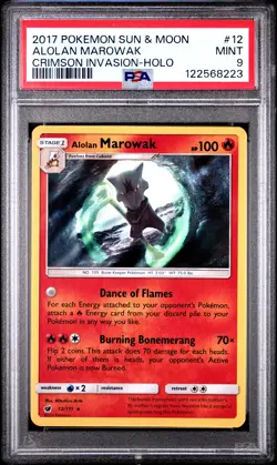 2017 POKEMON SUN & MOON CRIMSON INVASION #12 ALOLAN MAROWAK-HOLO PSA 9 - Image 1