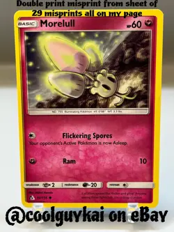 Pokemon Double Print Misprint Error Morelull 92/156 Sm-Ultra Prism Regular - Image 1