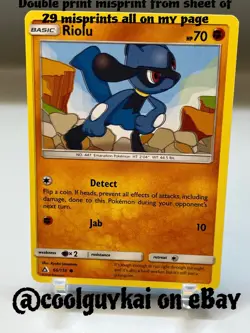 Pokemon Double Print Misprint Error Riolu 66/156 Sm-Ultra Prism Regular - Image 1