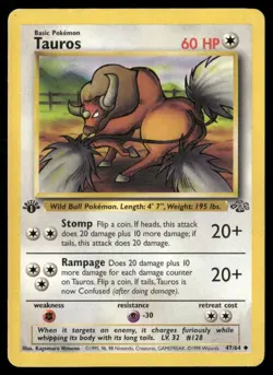 1999 Jungle set Pokemon card 47 Tauros 1st edition HP - Image 1