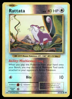 2016 Evolutions Set Pokemon Card 066 Rattata Reverse Foil LP - Image 1