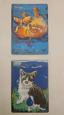 Island X2 Altered Art Hand Painted MTG Magic the Gathering cats 🐈 🏝 - Image 1