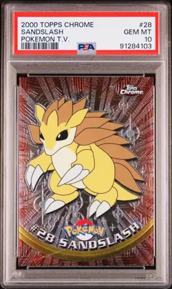PSA 10 SANDSLASH FOIL #28 POKEMON T.V. TOPPS CHROME ENGLISH 2000! - Image 1