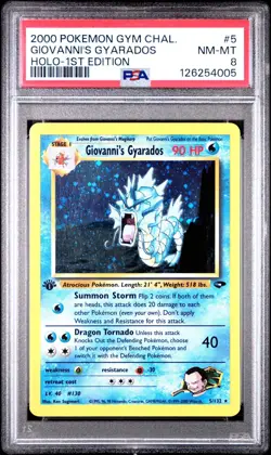 2000 Pokemon 1st Edition Giovanni’s Gyarados Holo Rare 5/132 Gym Challange PSA 8 - Image 1