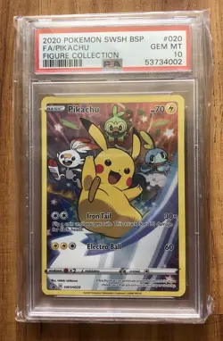 2020 Pokemon SWSH BSP Pikachu Full Art Figure Collection Card PSA 10 - Image 1