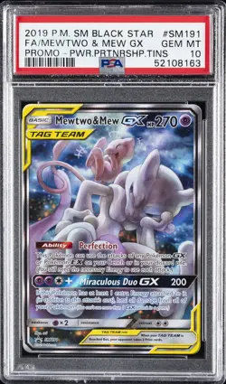 2019 POKEMON SM BLACK STAR PROMO #SM191 FULL ART/MEWTWO & MEW GX PSA 10 - Image 1