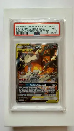 PSA 9 Pokemon 2019 SM Black Star Promo #SM201 Full Art/Reshiram & Charizard GX - Image 1