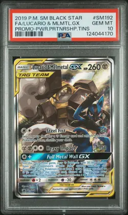 2019 POKEMON SM BLACK STAR PROMO #SM192 FULL ART/LUCARIO & MELMETAL GX PSA 10 - Image 1