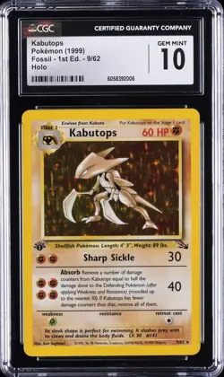 1999 POKEMON FOSSIL #9 KABUTOPS CGC 10 - Image 1