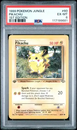 1999 POKEMON JUNGLE 1ST ED #60 PIKACHU PSA 6 - Image 1