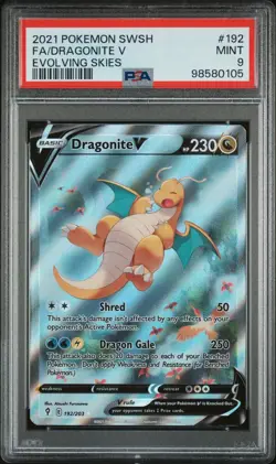 PSA 9 Mint Dragonite V 192/203 Evolving Skies Alt Art Card 2021 Pokemon SWSH - Image 1