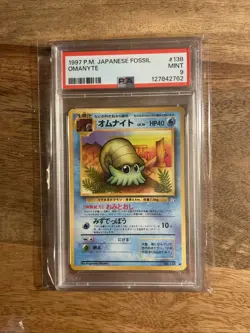 PSA 9 Pokemon Omanyte Fossil No 138, Japanese Edition Pocket Monsters Mint 1997 - Image 1
