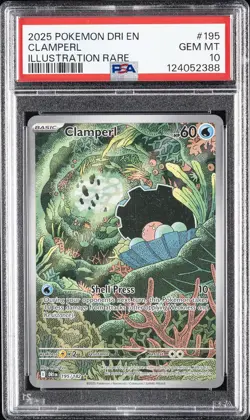 2025 POKEMON DRI EN-DESTINED RIVALS ILLUSTRATION RARE #195 CLAMPERL PSA 10 - Image 1