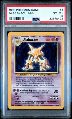 1999 Pokemon * Alakazam * Holo * #1 * Base Set Unlimited * PSA 8 - Image 1