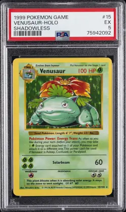 1999 POKEMON BASE SET SHADOWLESS #15 VENUSAUR-HOLO PSA 5 - Image 1