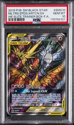 2019 POKEMON SM BLACK STAR PROMO FULL ART/MOLTRES & ZAPDOS & ARTICUNO GX PSA 10 - Image 1