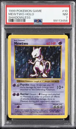 1999 POKEMON BASE SET SHADOWLESS #10 MEWTWO-HOLO PSA 7 - Image 1