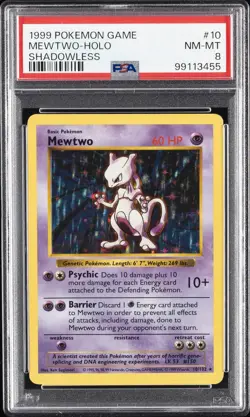 1999 POKEMON BASE SET SHADOWLESS #10 MEWTWO-HOLO PSA 8 - Image 1