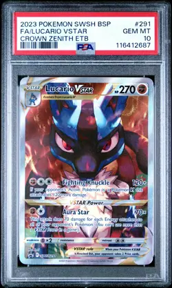 2023 POKEMON SWSH BLACK STAR PROMO #291 FULL ART/LUCARIO VSTAR PSA 10 - Image 1