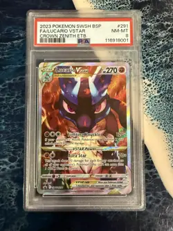 2023 Pokemon SWSH BSP FA/Lucario #291 VSTAR Crown Zenith ETB PSA 8 - Image 1