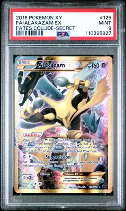 2016 POKEMON XY FATES COLLIDE SECRET #125 FULL ART/ALAKAZAM EX PSA 9 - Image 1