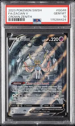2023 POKEMON SWORD & SHIELD CROWN ZENITH #GG48 FULL ART/ZACIAN V PSA 10 - Image 1