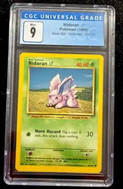 CGC Mint 9 Pokemon TCG 1999 Base Set Nidoran 55/102 Unlimited Vintage Card - Image 1