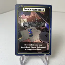 Neopets TCG Grundo's Warehouse Code Card Looking Over Neopia Background - Image 1