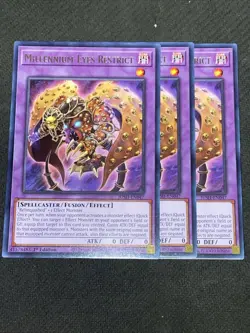3x Yugioh Playset Millennium-Eyes Restrict JUSH-EN047 Rare 1st Ed Mint - Image 1