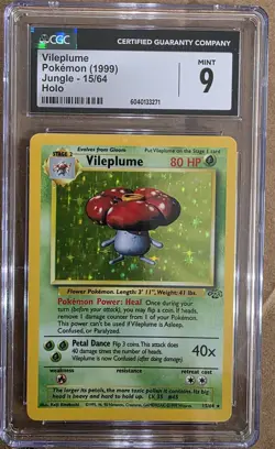 Pokemon 1999 Vileplume Jungle Holo Rare Card #15/64 CGC 9 Mint Condition - Image 1