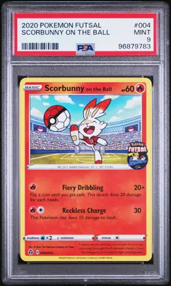 2020 POKEMON FUTSAL #004 SCORBUNNY ON THE BALL PSA 9 - Image 1