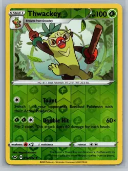 Thwackey 12/202 Sword & Shield Uncommon Reverse Holo Pokemon TCG 2020 - Image 1