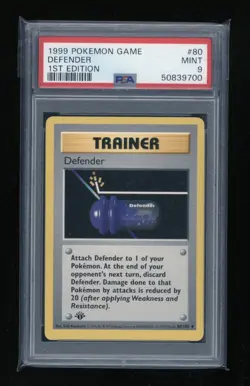 POKEMON 1st Edition Shadowless Base Set DEFENDER 80/102 Uncommon PSA 9 MINT - Image 1