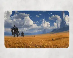 Futuristic Mecha MTG Playmat - Golden Plains Landscape TCG Battle Mat - Image 1