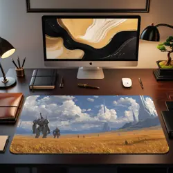 Futuristic Mecha MTG Playmat - Golden Plains Landscape TCG Battle Mat - Image 2