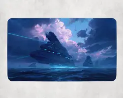 Ocean Fortress MTG Playmat - Futuristic Battleship Sci-Fi Magic TCG Mat - Image 1