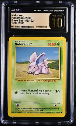 CGC PRISTINE 10 1999 Pokemon (WOTC) Game (Base Set Unlimited) Nidoran Male #055 - Image 1