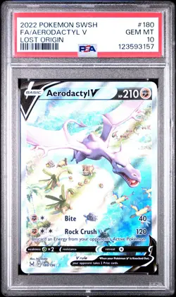 2022 POKEMON SWORD & SHIELD LOST ORIGIN #180 FULL ART/AERODACTYL V PSA 10 - Image 1