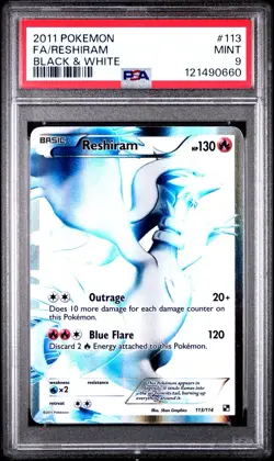 Pokemon 2011 Black & White #113 Full Art Reshiram PSA 9 (NEW CERT) - Image 1