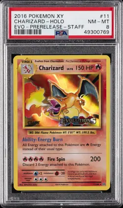 2016 POKEMON XY EVOLUTIONS PRERELEASE-STAFF #11 CHARIZARD-HOLO PSA 8 - Image 1
