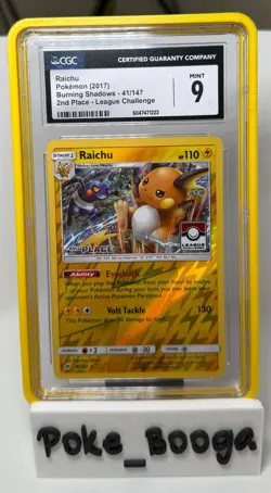 CGC 9 Mint Raichu 2nd Place Burning Shadows League Promo 41/147 Pokemon Card 41 - Image 1