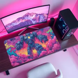 Neon Graffiti Robot MTG Playmat - Glowing Mech Wall Smash TCG Mat - Image 4