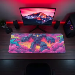 Neon Graffiti Robot MTG Playmat - Glowing Mech Wall Smash TCG Mat - Image 5