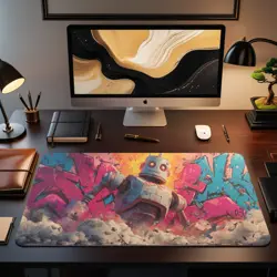 Iron Giant Graffiti MTG Playmat - Retro Mech Wall Smash TCG Mat - Image 2