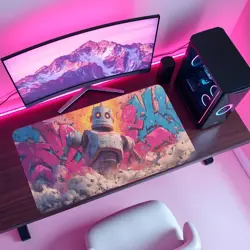 Iron Giant Graffiti MTG Playmat - Retro Mech Wall Smash TCG Mat - Image 4