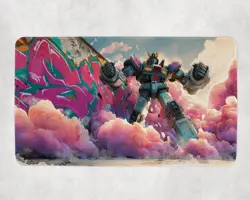 Graffiti Robot MTG Playmat - Colorful Smoke Mech Wall Breaker Mat - Image 1