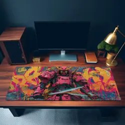 Pink Samurai Mech MTG Playmat - Dual Katana Graffiti Robot Mat - Image 3